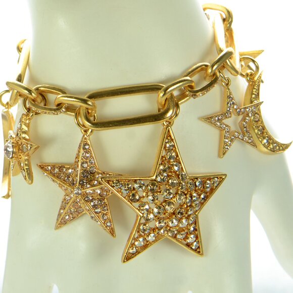 Oscar de la Renta Crystal Star & Moon Charm Bracelet - Picture 1 of 8